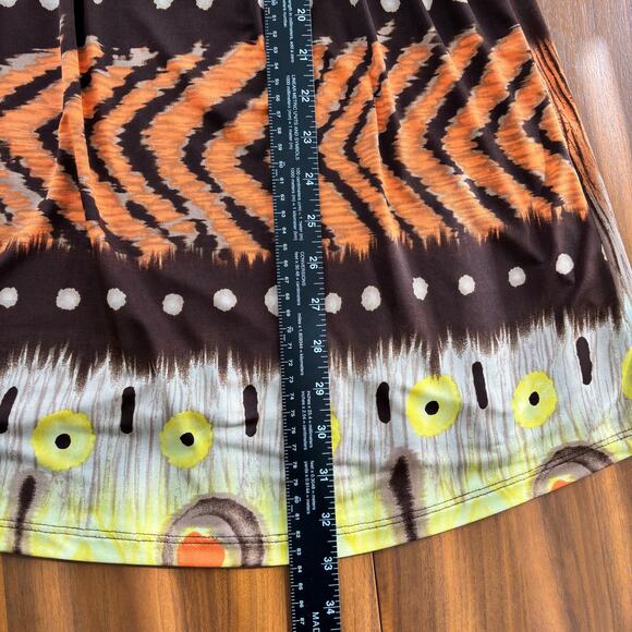 Y2K Trac USA Orange Multi Print V Neck Dress Ruched Stretchy Tie Back Size Small - Picture 5 of 6